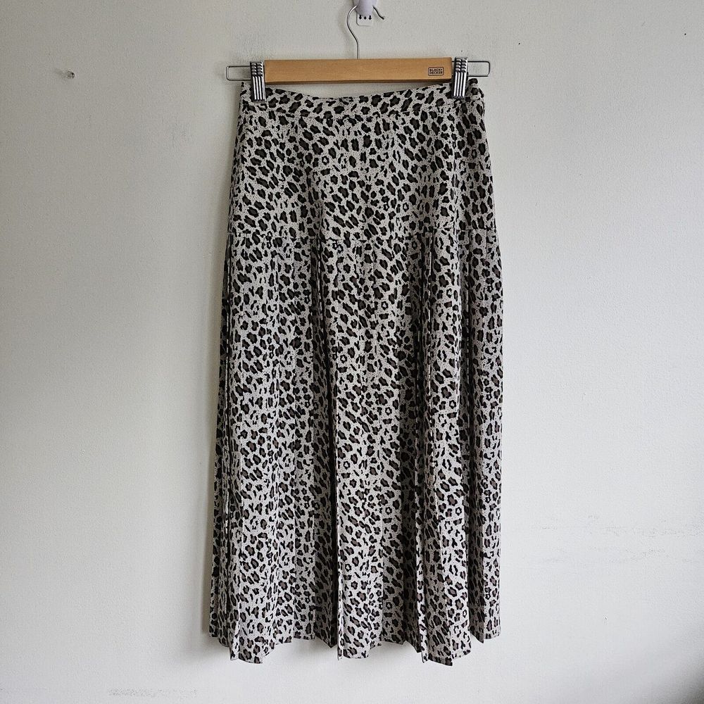 Vintage 80s/90s Cheetah Pattern Pleated A Line Midi Skirt Tan Black Women's Sz 4